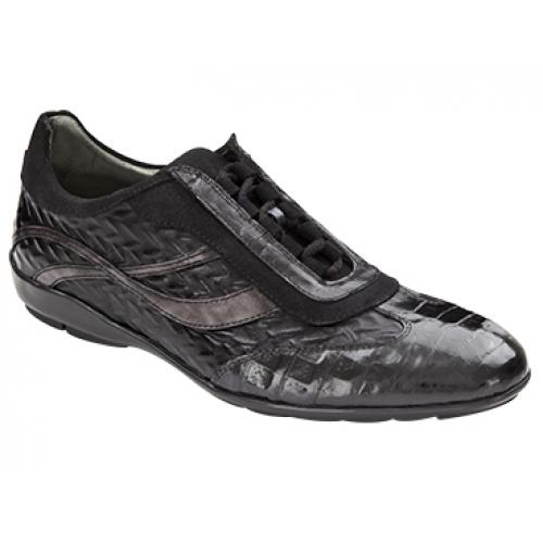 Mezlan "Warwick" Black Genuine Crocodile Nappa Calf Suede Shoes 13668-F